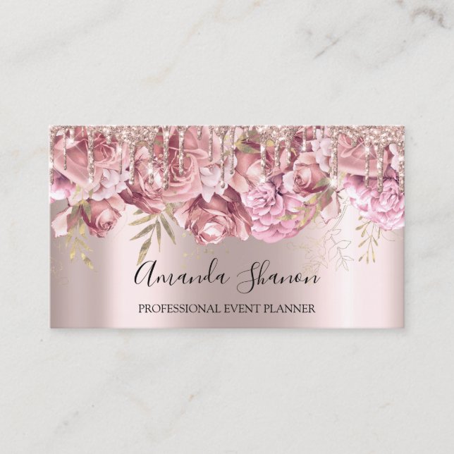Carte De Visite Rose Royal Drives Roses Logo Planificateur d'événe (Devant)