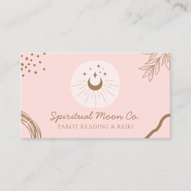 Carte De Visite Rose Simple Lune Bleue Étoiles Spirituelle Reiki (Devant)