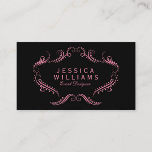 Carte De Visite Rose sur cadre floral orné noir