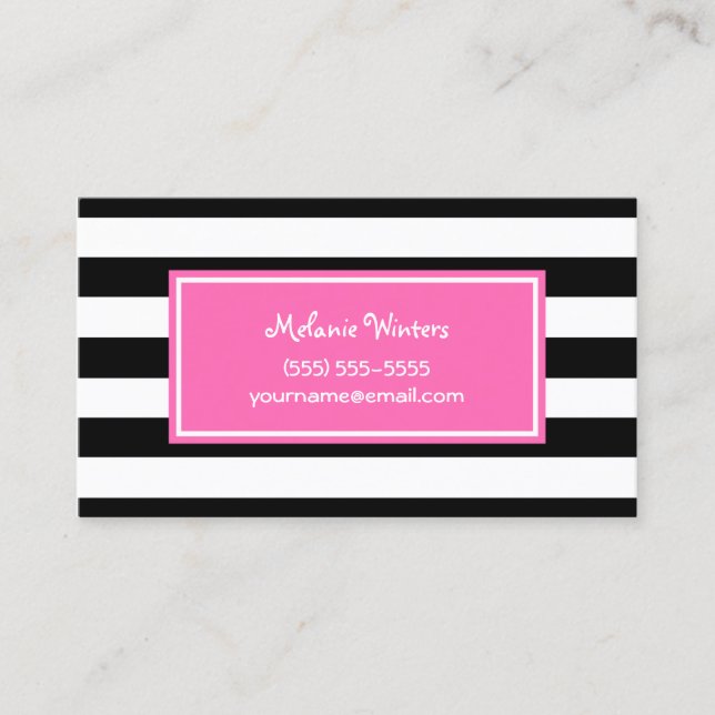 Carte De Visite Rose tendance avec de larges bandes noires avec no (Devant)