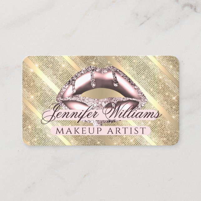 Carte De Visite Rose tendance Parties scintillant or Lips maquilla (Devant)