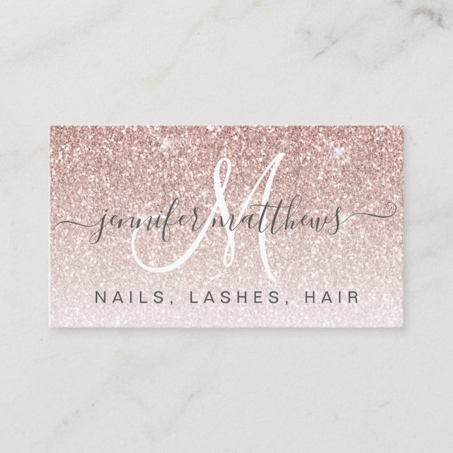 Carte De Visite Rose tendance Parties scintillant or ongles Lashes (Devant)