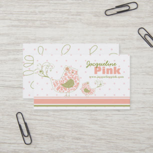 Carte De Visite Rose Tourbillonnant Fantaisiste Damassé Maman et B