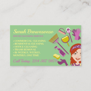 Carte De Visite Rose Vert Femme de cheveux Janitorial Maison de ne