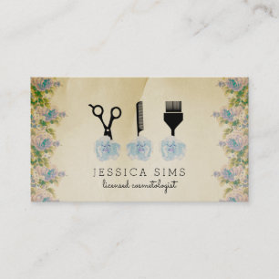 Carte De Visite rose vintage chic de bleu de styliste en coiffure