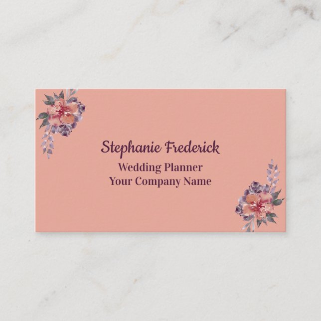 Carte de visite rose violet florale féminine (Devant)