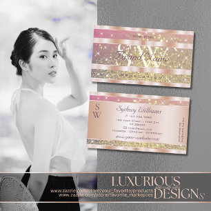 Carte De Visite Rose violet or Parties scintillant étoiles Monogr