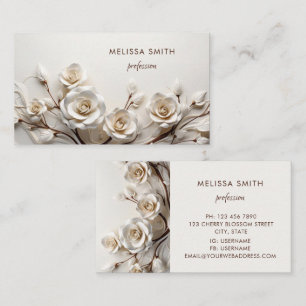 Carte De Visite Roses 3D Blanches Élégantes