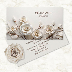 Carte De Visite Roses 3D élégantes en ivoire