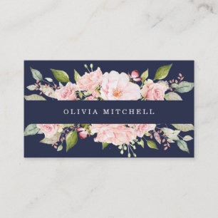 Carte De Visite Roses assez roses sur le bleu marine   floral