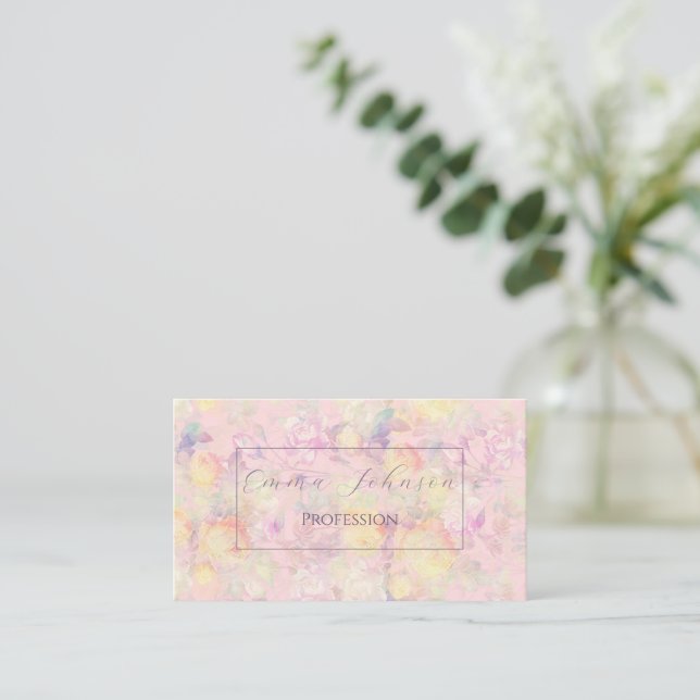 Carte De Visite Roses blanches jaunes magiques Design rose floral (Debout devant)