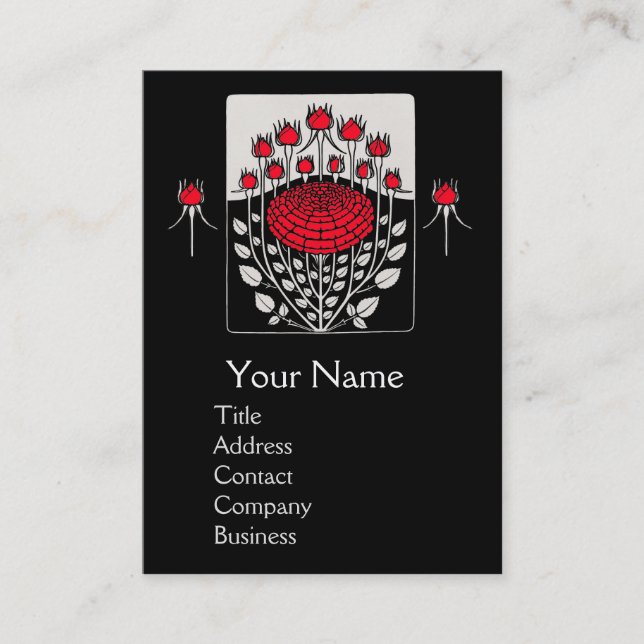 Carte De Visite ROSES BLANCHES NOIRES, ROSEBUDS Art Nouveau Floral (Devant)