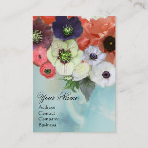 CARTE DE VISITE ROSES BLANCHES ROSES ROUGES ET ANÉMONES FLEURS MON