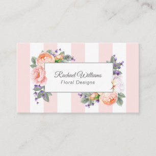 Carte De Visite Roses d'aquarelle, lavande et rayures roses