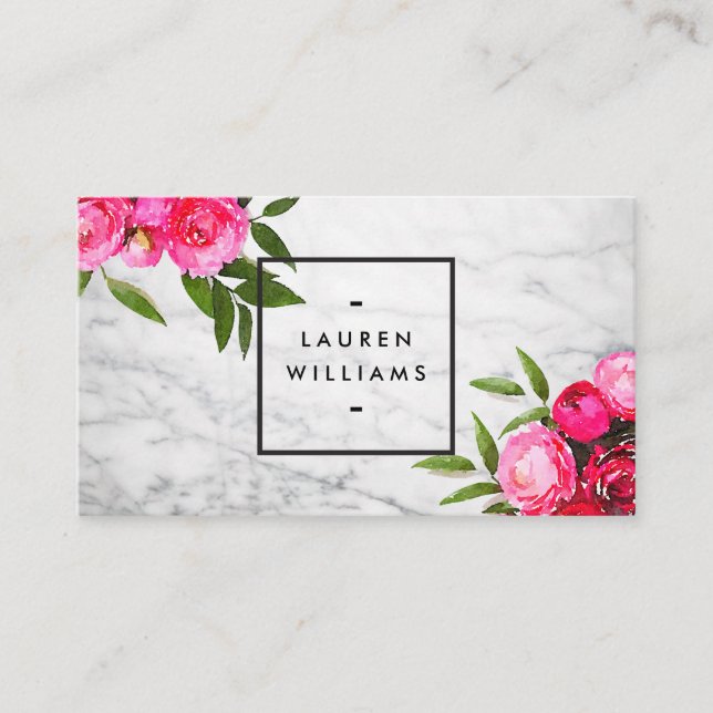 Carte De Visite Roses d'aquarelle Luxe Bold en marbre (Devant)