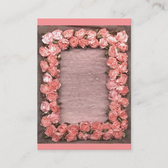 Carte De Visite Roses De Ruban Et Feuilles Satin Photo Frame Entre (Devant)