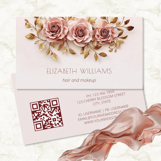 Carte De Visite roses d'or 3 D Blush | Code QR (Créateur téléchargé)
