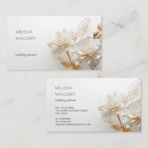 Carte De Visite Roses élégantes en 3D or blanc
