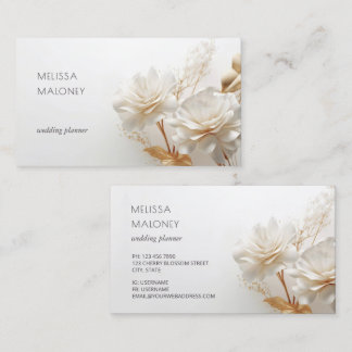 Carte De Visite Roses élégantes en 3D or blanc