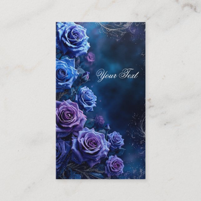 Carte De Visite Roses Fantastiques Bleues et Violettes (Devant)
