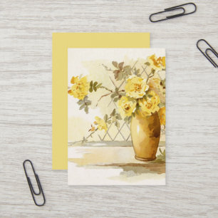 Carte De Visite Roses jaunes dans une aquarelle du vase   à