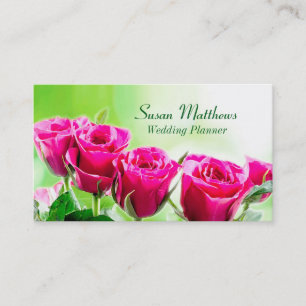 Carte De Visite Roses rose Fuchsia sur un Arrière - plan vert cla