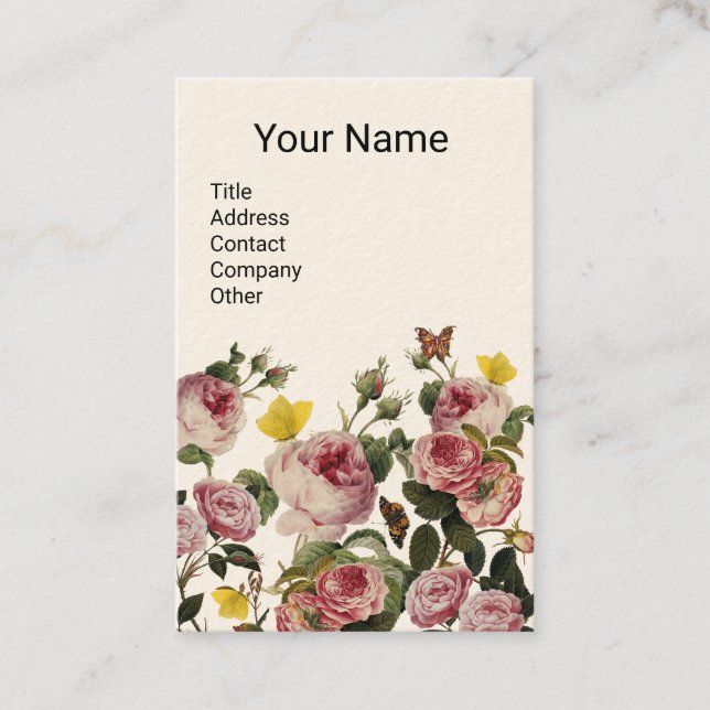 Carte De Visite ROSES ROSES ROSES ET BOUTTERFLIES JAUNES Florales  (Devant)