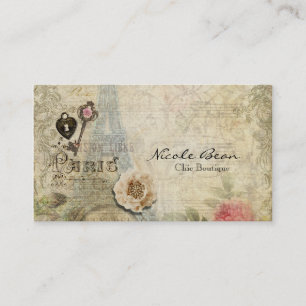 Carte De Visite Roses roses vintages serrure de Paris et boutique