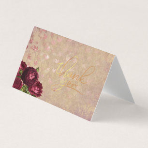 Carte De Visite Roses Rouges Élégantes Feuilles Tombantes Remercie