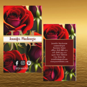 Carte De Visite Roses Rouges Élégantes Or
