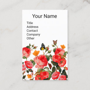 Carte De Visite ROSES ROUGES ET BOUTEILLES JAUNES Floral blanc