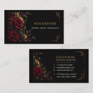 Carte De Visite Roses rouges gothiques noires et or Élégant