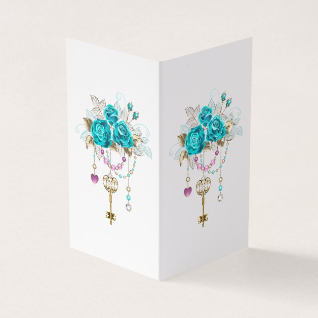 Carte De Visite Roses turquoise avec touches (Extérieur)