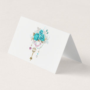 Carte De Visite Roses turquoise avec touches