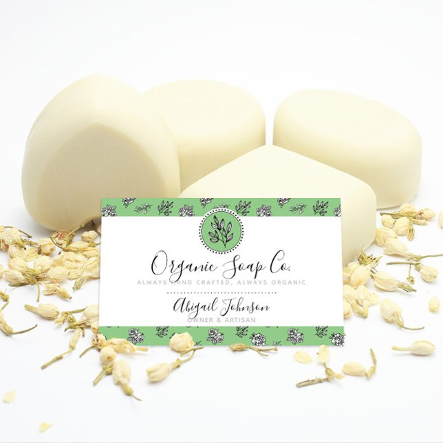 Carte De Visite Roses vertes et blanches et Feuille Line Art Artis (Créateur téléchargé)