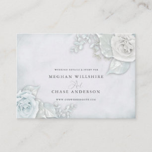 Carte De Visite Roses vintages bleu glace et blanc