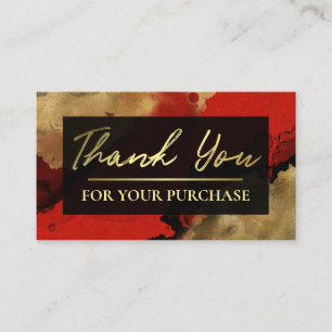 Carte De Visite Rouge Avec Merci D'Encre D'Or Pour Votre Achat