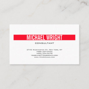 Carte De Visite Rouge Blanc moderne Plain Simple Minimaliste