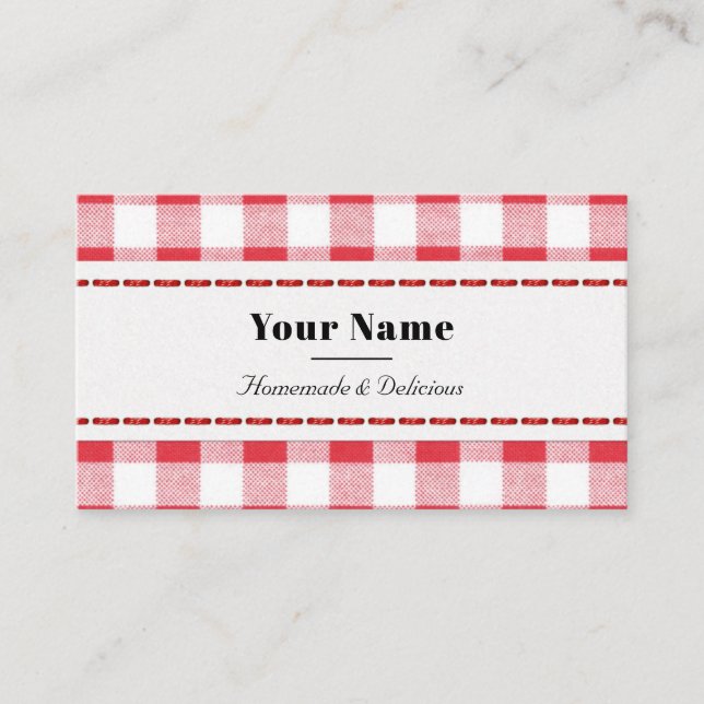 Carte De Visite Rouge & Blanc Rustique Plaid Fait maison (Devant)