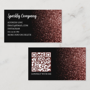 Carte De Visite Rouge brun faux éclat noir élégant code QR