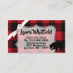 Carte de visite Rouge Buffalo Plaid Ours Noir