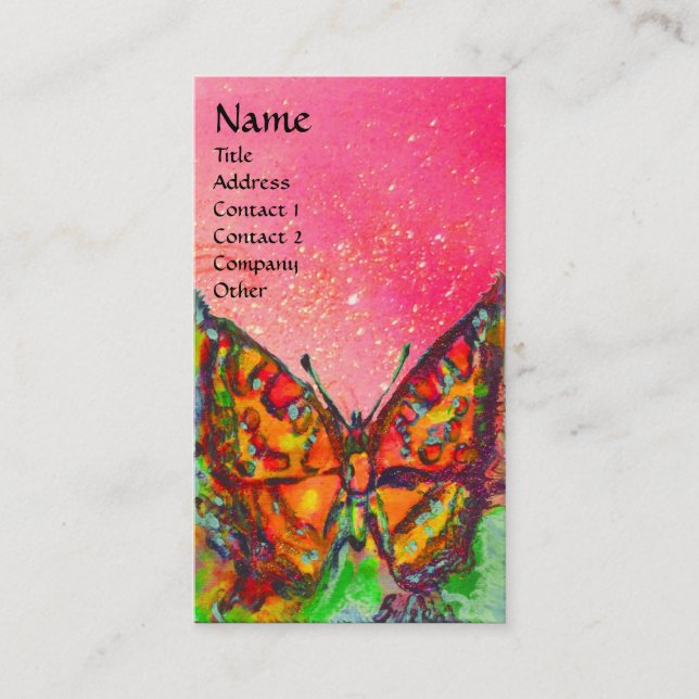 CARTE DE VISITE ROUGE BUTTERFLY ROSE JAUNE ÉPARKLES D'OR (Devant)