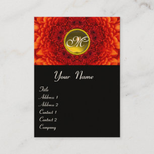 Carte De Visite ROUGE  DAHLIA  MONOGRAMME, TOPAZE noir blanc jaune
