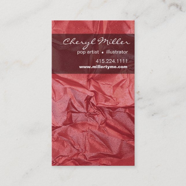 Carte De Visite Rouge de papier métallique chiffonné du concepteur (Devant)