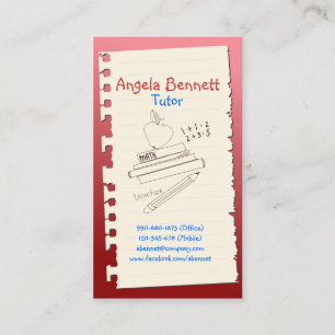 Carte de visite rouge Doodle Tutor d'une page