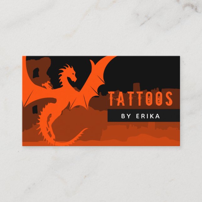 Carte De Visite Rouge Dragon Tattoo Artiste Médias sociaux Moderne (Devant)