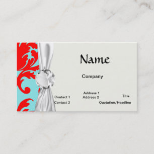 Carte De Visite rouge et aqua belle damas formelle