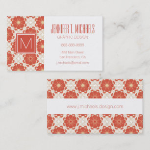 Carte De Visite Rouge et motif floral de dentelle d'or