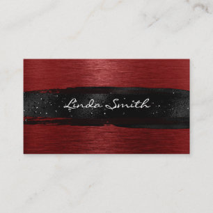 Carte De Visite Rouge foncé brossé Métal noir Brush Strokes