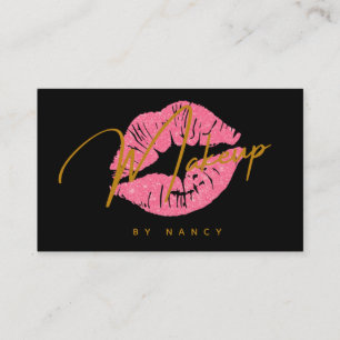 Carte De Visite Rouge Lips & Gold Artiste de maquillage de script 